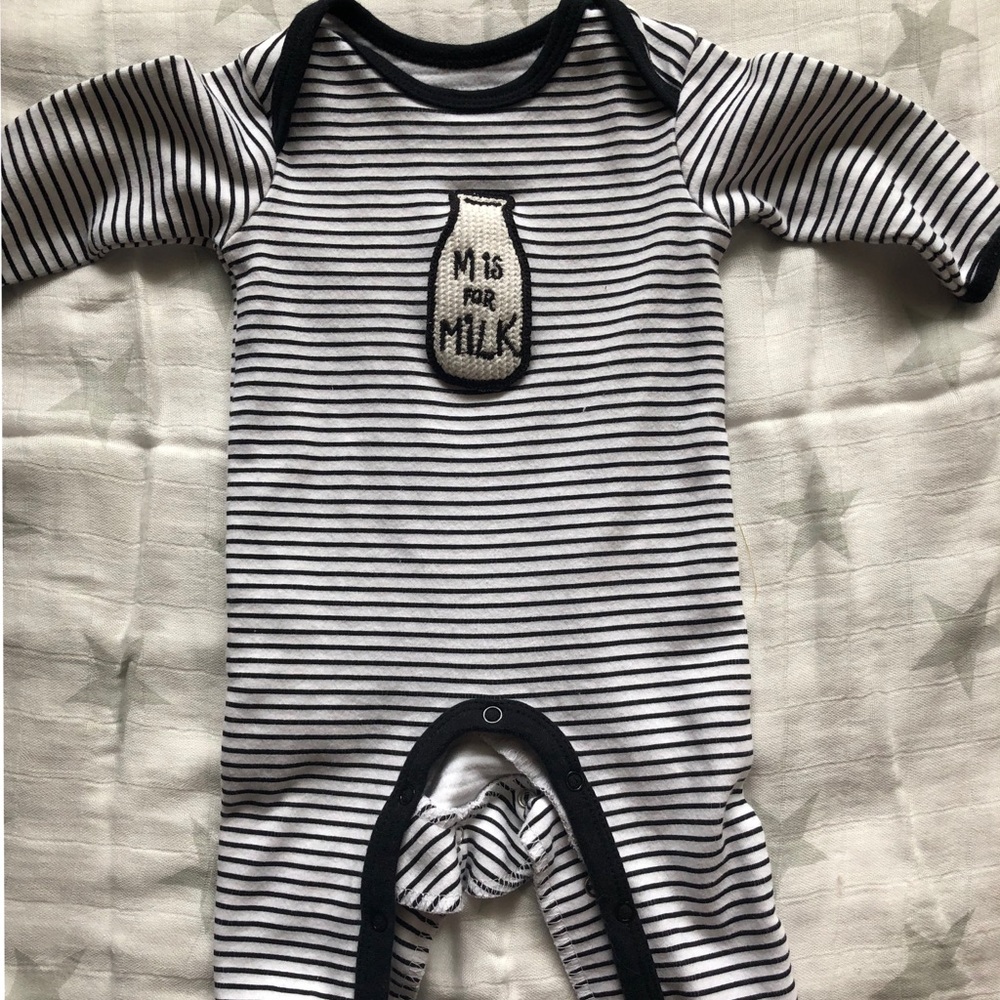 Adorable black and white striped 0-3 month romper